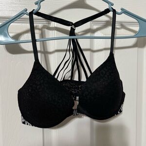 PINK Victoria's Secret Black Strappy Bra push-up lace leopard print